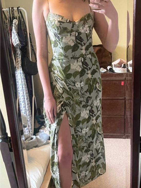 Reformation Dresses & Skirts - Reformation Kourtney Toucan Floral Strapless Green Maxi Dress with Side Slit